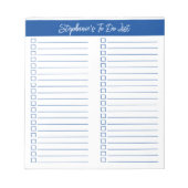 Script Modern Elegant Blue Two Column Checklist Notitieblok (Voorkant)