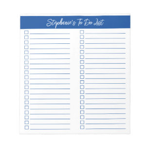 Script Modern Elegant Blue Two Column Checklist Notitieblok