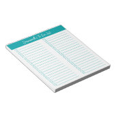 Script Modern Elegante Teal Twee Kolommen Checklis Notitieblok (Schuin)