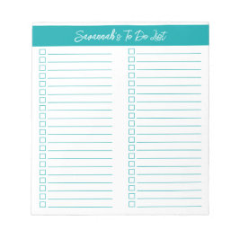 Script Modern Elegante Teal Twee Kolommen Checklis Notitieblok