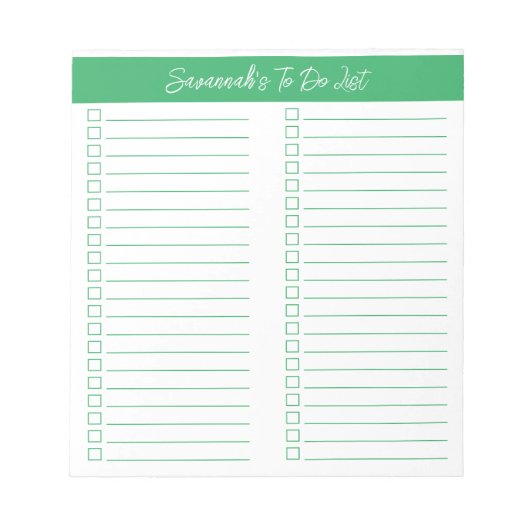 Script Modern Groen Tweecoloms Takenlijst Notitieblok (Voorkant)