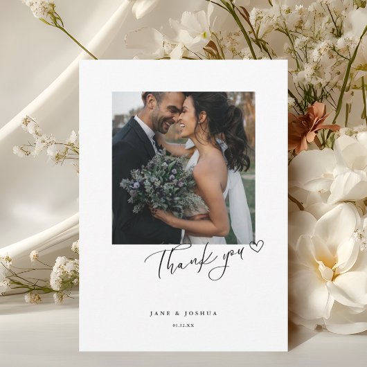 Script Modern Heart Wedding Photo W Note Bedankkaart