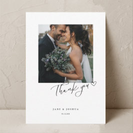 Script Modern Heart Wedding Photo W Note Bedankkaart