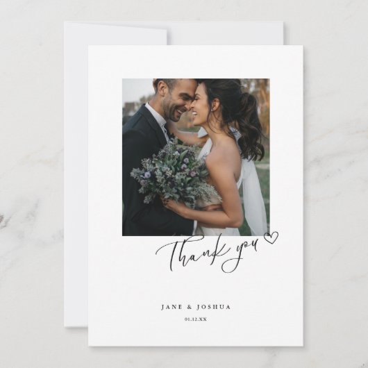 Script Modern Heart Wedding Photo W Note Bedankkaart (Voorkant)
