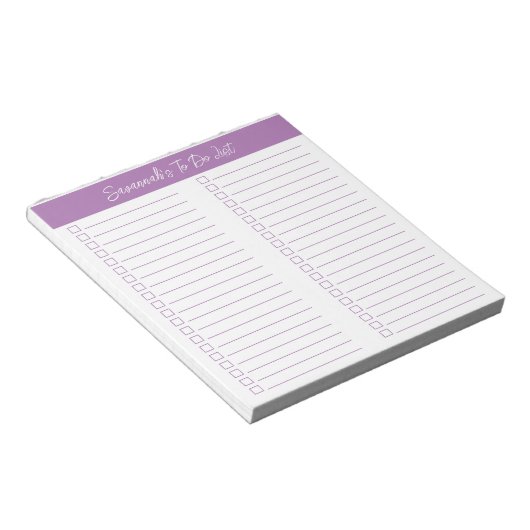 Script Modern Lavender Two Column Checklist Notitieblok (Schuin)