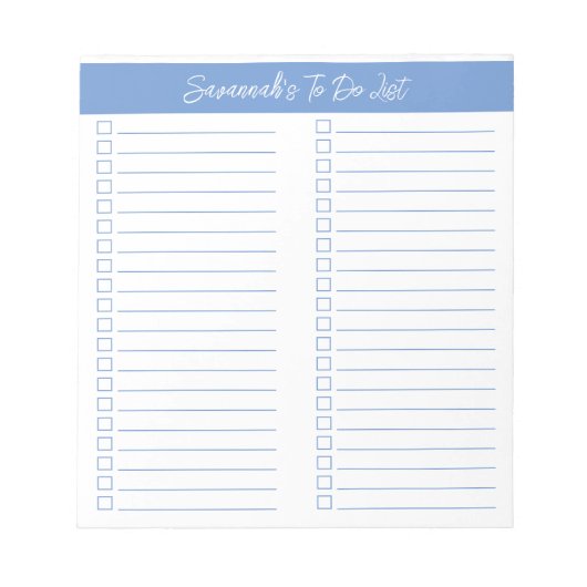 Script Modern Light Blue Two Column Checklist Notitieblok (Voorkant)