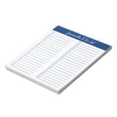 Script Modern Navy Blauwe Twee Kolommen Checklist Notitieblok (Linkerzijde)