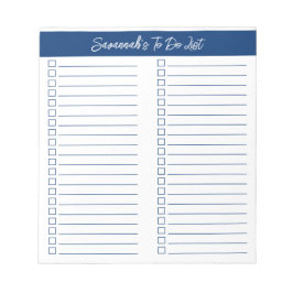 Script Modern Navy Blue Two Column Checklist Notitieblok