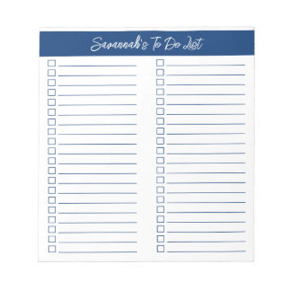 Script Modern Navy Blue Two Column Checklist Notitieblok