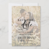 Script Modern paar foto overlay Boho bruiloft Save The Date (Voorkant)