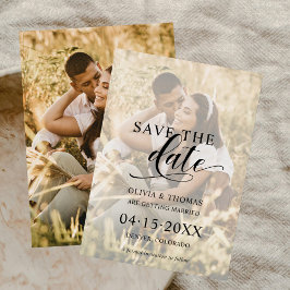 Script Modern paar foto overlay Boho bruiloft Save The Date
