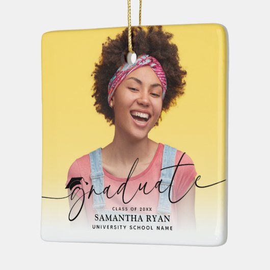 Script Modern Photo Afstuderen Keramisch Ornament (Links)