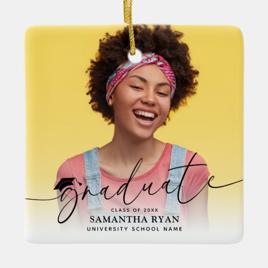 Script Modern Photo Afstuderen Keramisch Ornament (Voorkant)