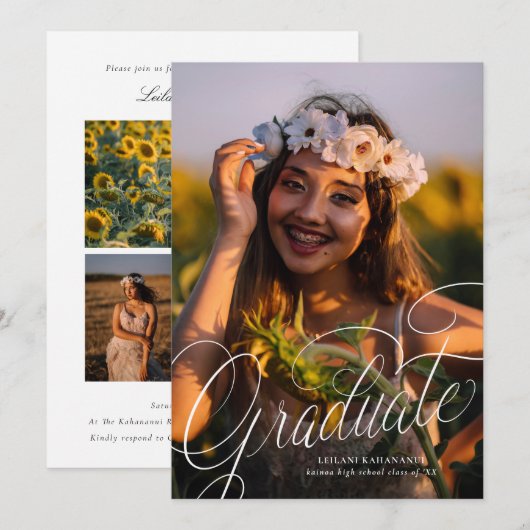 Script Modern Photo Graduation Party Kaart (Voorkant / Achterkant)