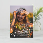 Script Modern Photo Graduation Party Kaart (Staand voorkant)