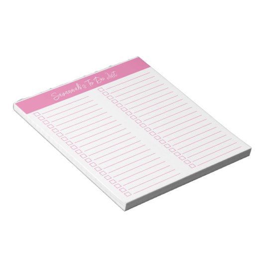 Script Modern Pink Two Column Checklist Notitieblok (Schuin)