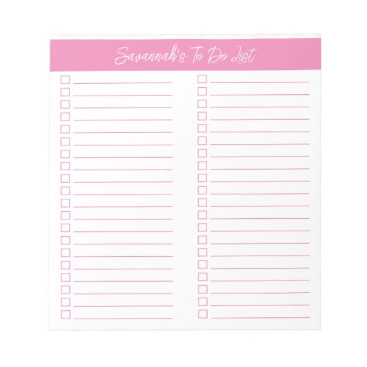 Script Modern Pink Two Column Checklist Notitieblok (Voorkant)