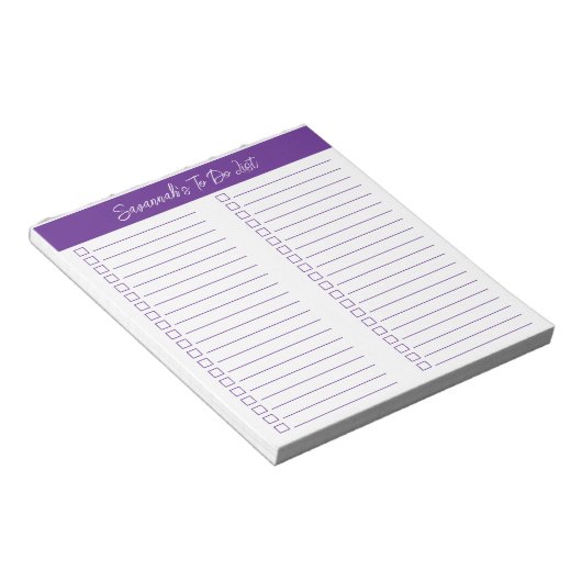 Script Modern Purple Two Column Checklist Notitieblok (Schuin)