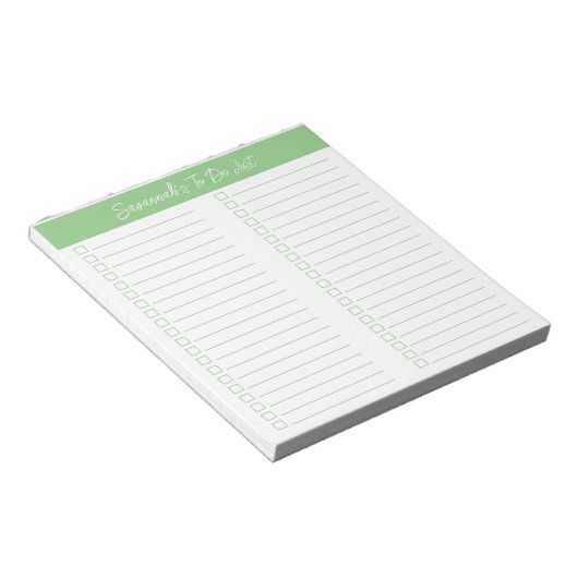 Script Modern Sage Green Two Column Checklist Notitieblok (Schuin)