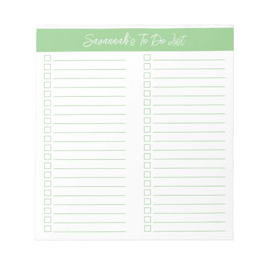 Script Modern Sage Green Two Column Checklist Notitieblok (Voorkant)
