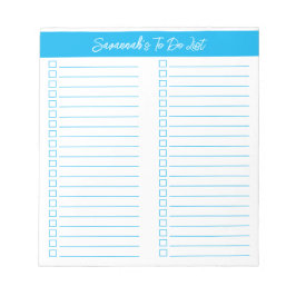 Script Modern Sky Blue Two Column Checklist Notitieblok