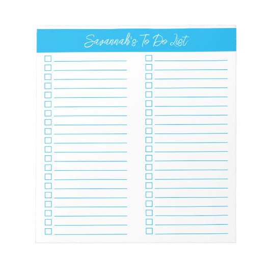 Script Modern Sky Blue Two Column Checklist Notitieblok (Voorkant)