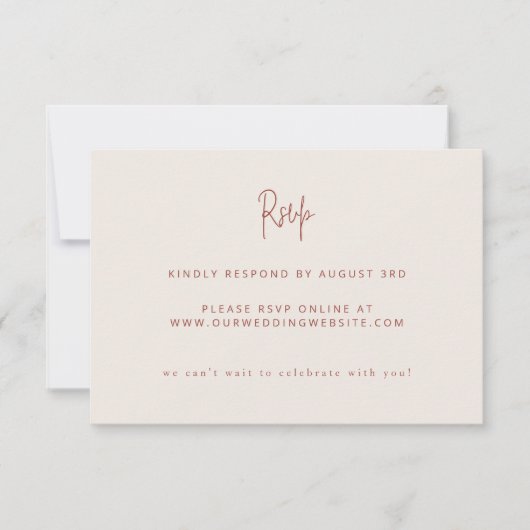 Script Modern Terracotta & Cream Wedding Website RSVP Kaartje (Voorkant)
