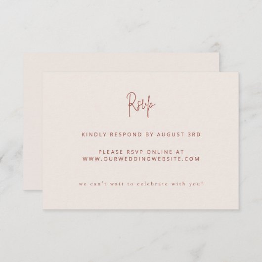 Script Modern Terracotta & Cream Wedding Website RSVP Kaartje (Voorkant / Achterkant)