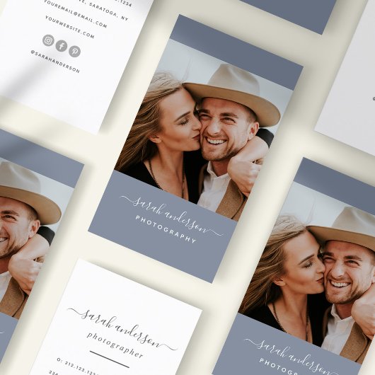 Script Modern Typografie Fotograaf Dusty Blue Visitekaartje