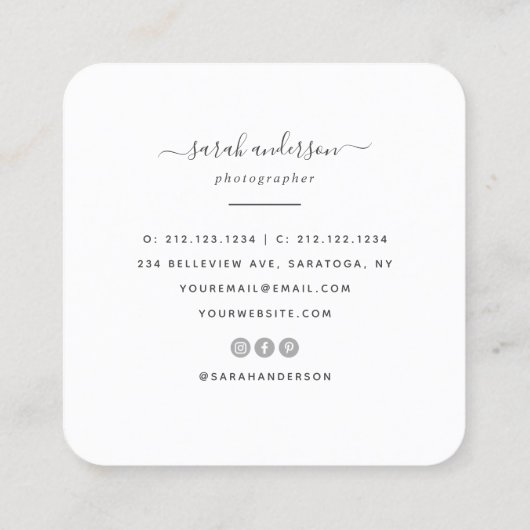 Script Modern Typografie fotograaf Vierkante Visitekaartje (Achterkant)