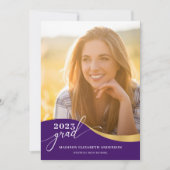 Script Modern vorm Paars en Gold Afstuderen foto's Kaart (Voorkant)