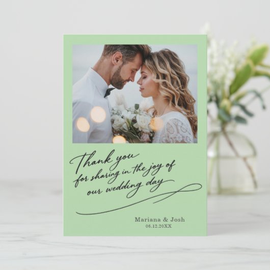 Script Modern Wedding 2 Photos Thank You Card Bedankkaart (Staand voorkant)