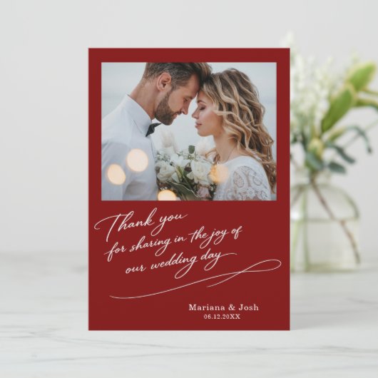 Script Modern Wedding 2 Photos Thank You Card Bedankkaart (Staand voorkant)