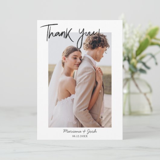 Script Modern Wedding 2 Photos Thank You Card Bedankkaart (Staand voorkant)