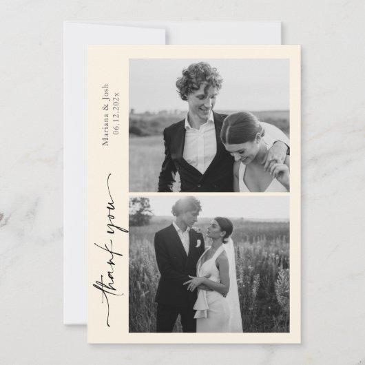 Script Modern Wedding 2 Photos Thank You Card Bedankkaart (Voorkant)
