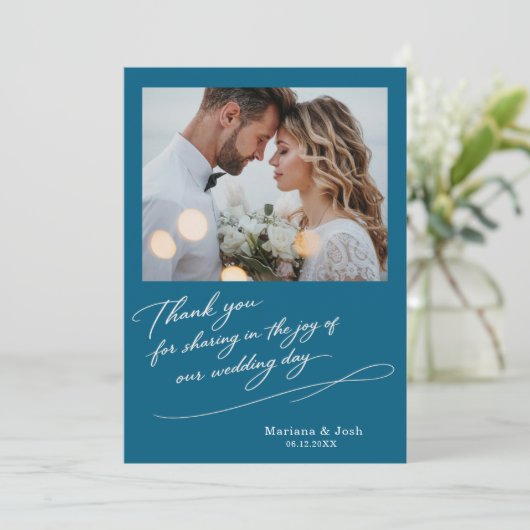 Script Modern Wedding 2 Photos Thank You Card Bedankkaart (Staand voorkant)