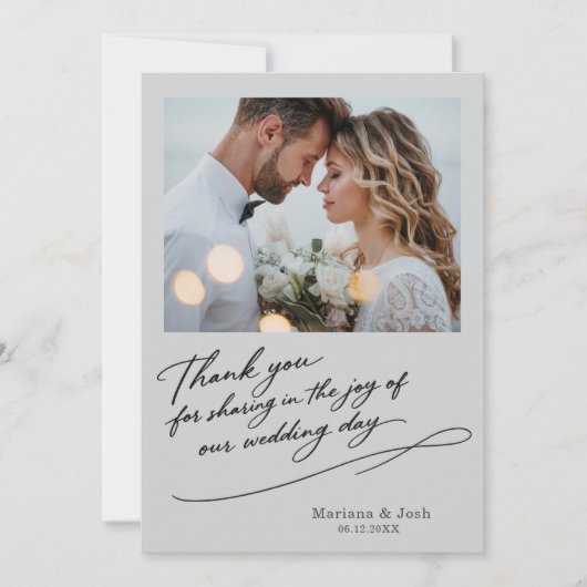 Script Modern Wedding 2 Photos Thank You Card Bedankkaart (Voorkant)