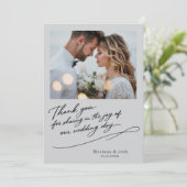 Script Modern Wedding 2 Photos Thank You Card Bedankkaart (Staand voorkant)
