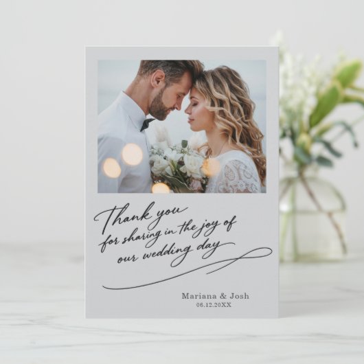 Script Modern Wedding 2 Photos Thank You Card Bedankkaart (Staand voorkant)