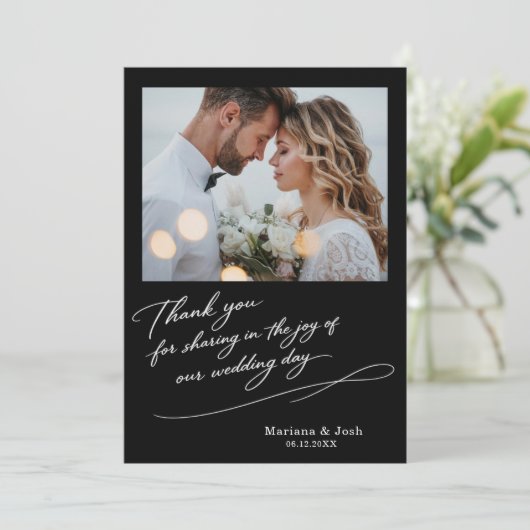 Script Modern Wedding 2 Photos Thank You Card Bedankkaart (Staand voorkant)