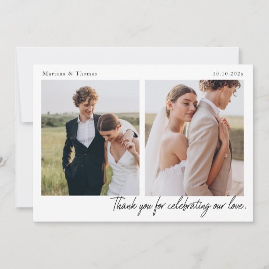Script Modern Wedding 2 Photos Thank You Card Bedankkaart (Voorkant)