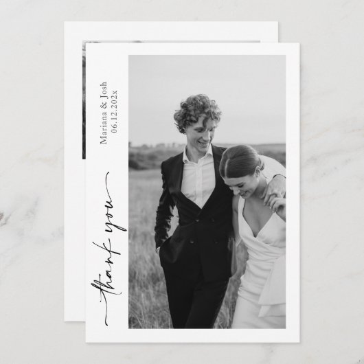 Script Modern Wedding 2 Photos Thank You Card Bedankkaart (Voorkant / Achterkant)
