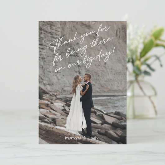 Script Modern Wedding Photo Thank You Card Bedankkaart (Staand voorkant)