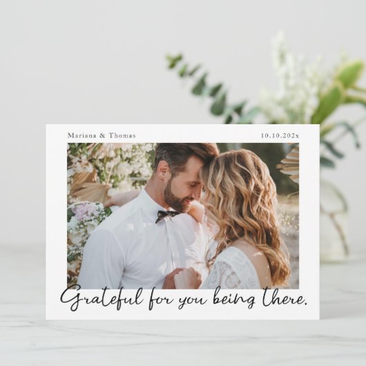 Script Modern Wedding Photo Thank You Card Bedankkaart (Staand voorkant)