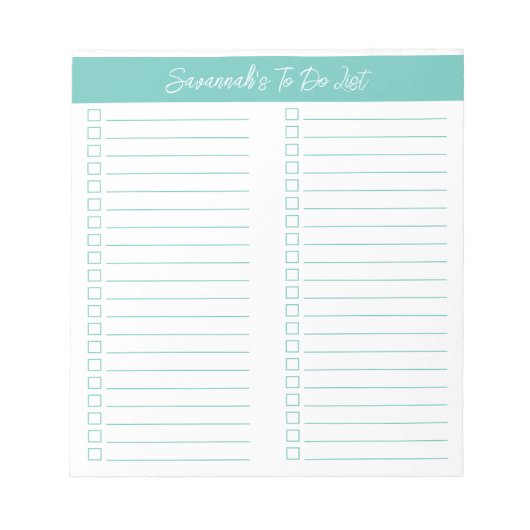 Script Moderne Aqua Checklist met twee kolommen Notitieblok (Voorkant)