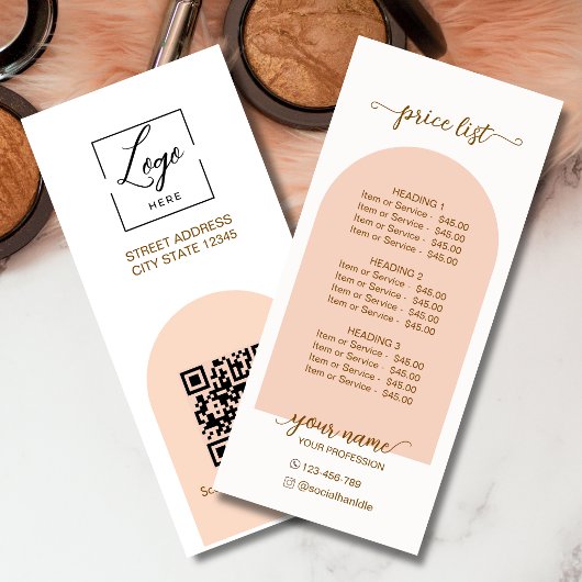 Script Moderne boog roze qr code logo prijslijst Reclamekaart