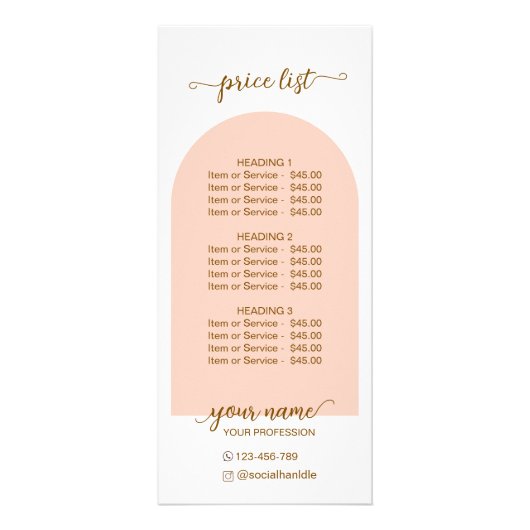 Script Moderne boog roze qr code logo prijslijst Reclamekaart (Voorkant)