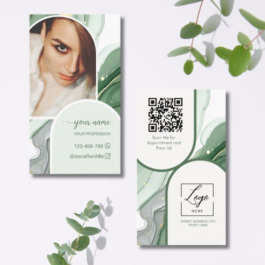 Script moderne boog sage groene foto qr code logo visitekaartje