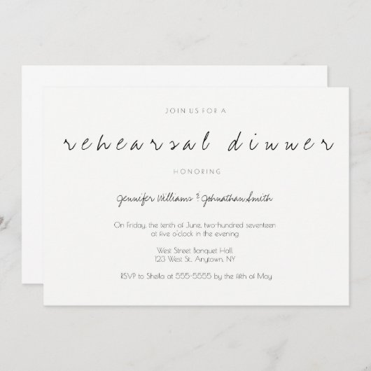 Script moderne bruiloft repetitie diner uitnodigin kaart (Voorkant / Achterkant)