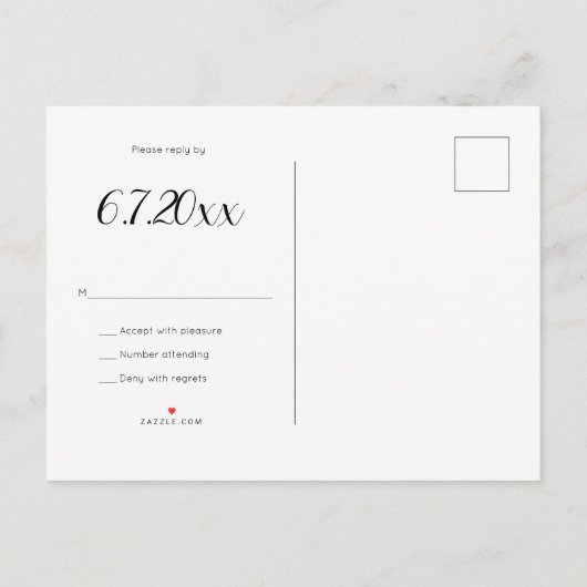Script moderne bruiloft rsvp briefkaarten (Achterkant)